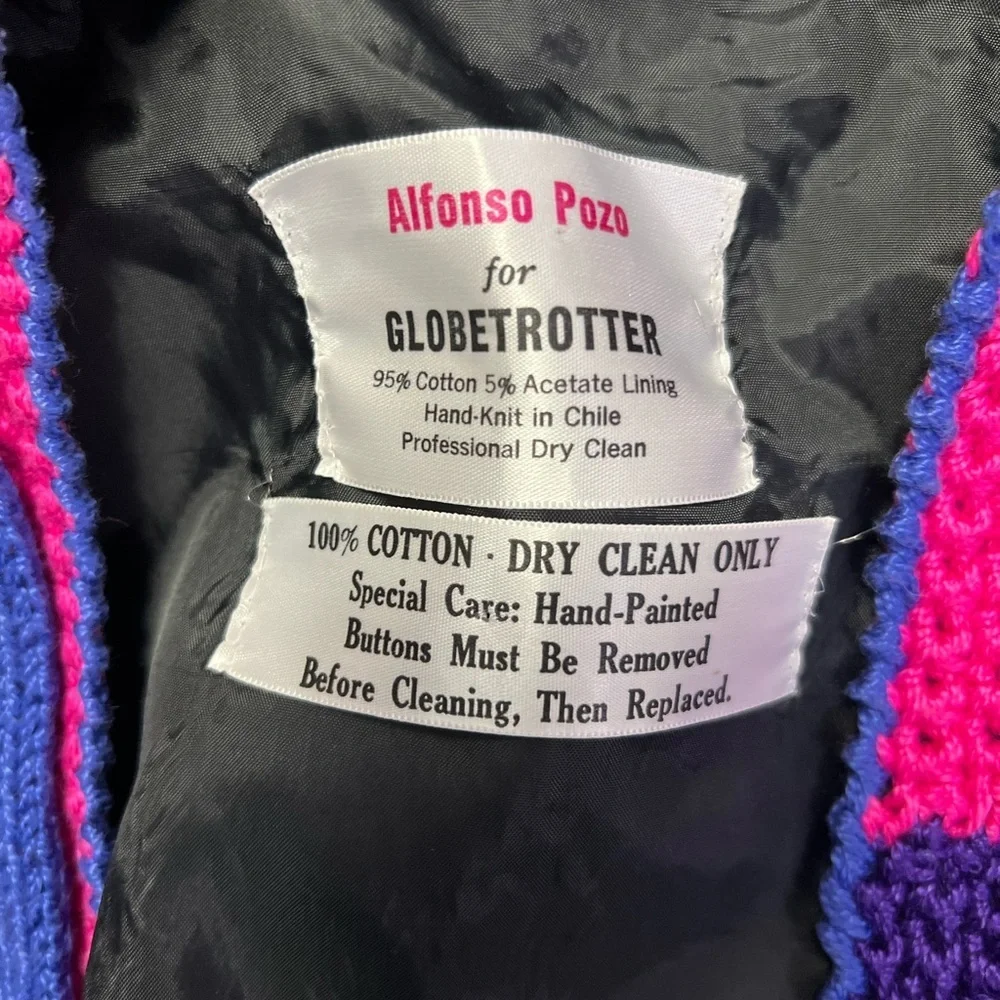 Vintage Circus Cardigan Cotton Tent Striped Clown Elephant Hand Knit Lined - Picture 14 of 14